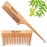 KeshBindu Neem Wooden Comb For Men & Women Detangling, Suited For All Hair Diffrent Type of Kangi Combo Pack 2pis (Wide Tooth + Tel)