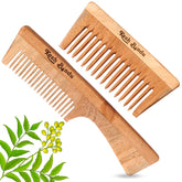 KeshBindu Handmade Neem Wooden Comb(2 Pcs) for Men & Women | Handle + Wide Tooth Comb.