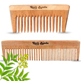 KeshBindu Neem Wooden Comb For Men & Women Detangling, Suited For All Hair Diffrent Type of Kangi Combo Pack 2pis (Wide Tooth + Dual Tooth)