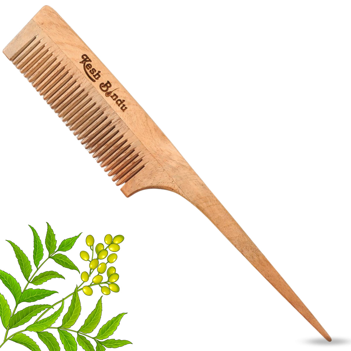 KeshBindu Neem Wooden Comb For Men & Women Styling Hair, Suited For All Hair Types Kangi (Tel Comb)