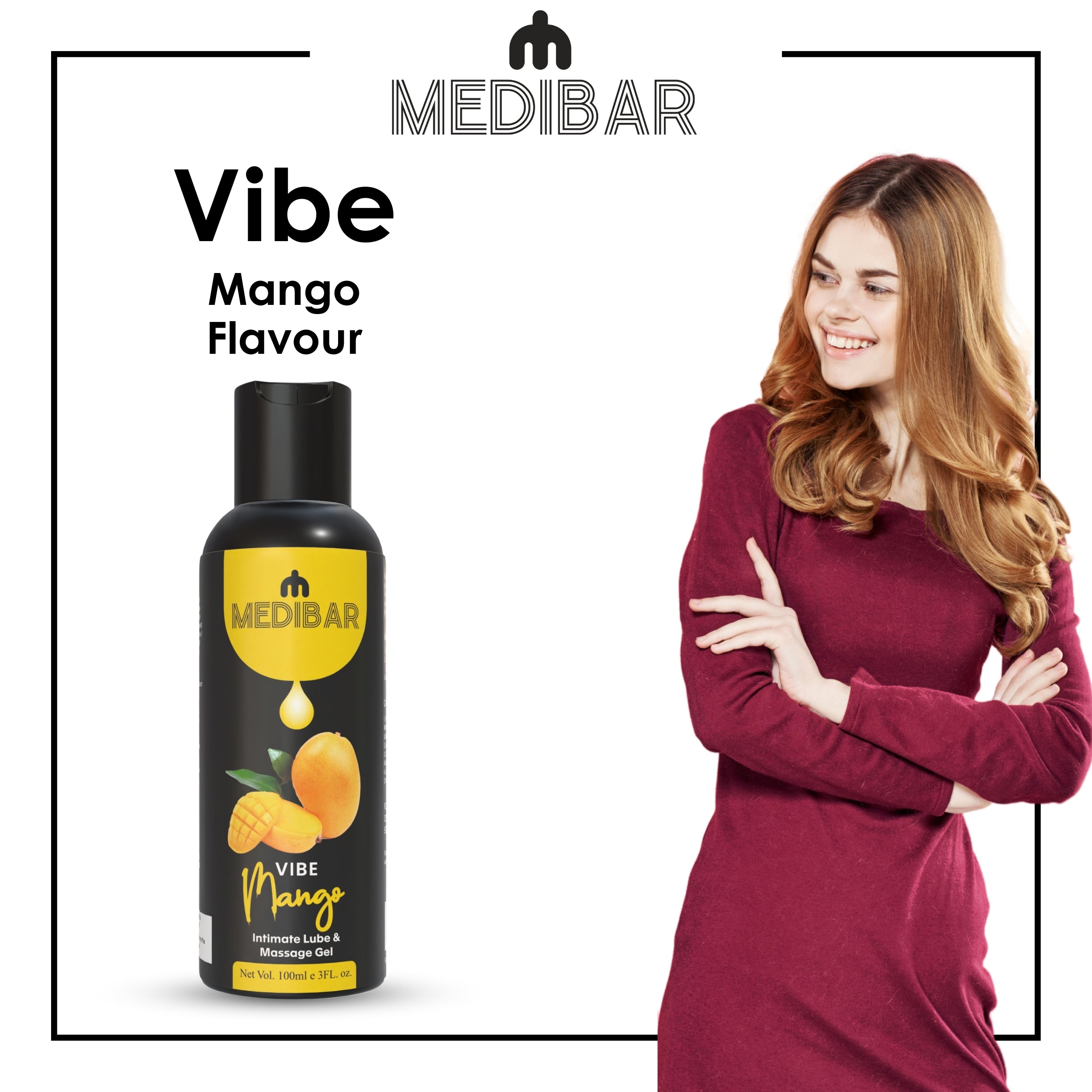Medibar Vibe Mango Flavor 100ml - Personal Lubricant and Massage Gel For men & Women