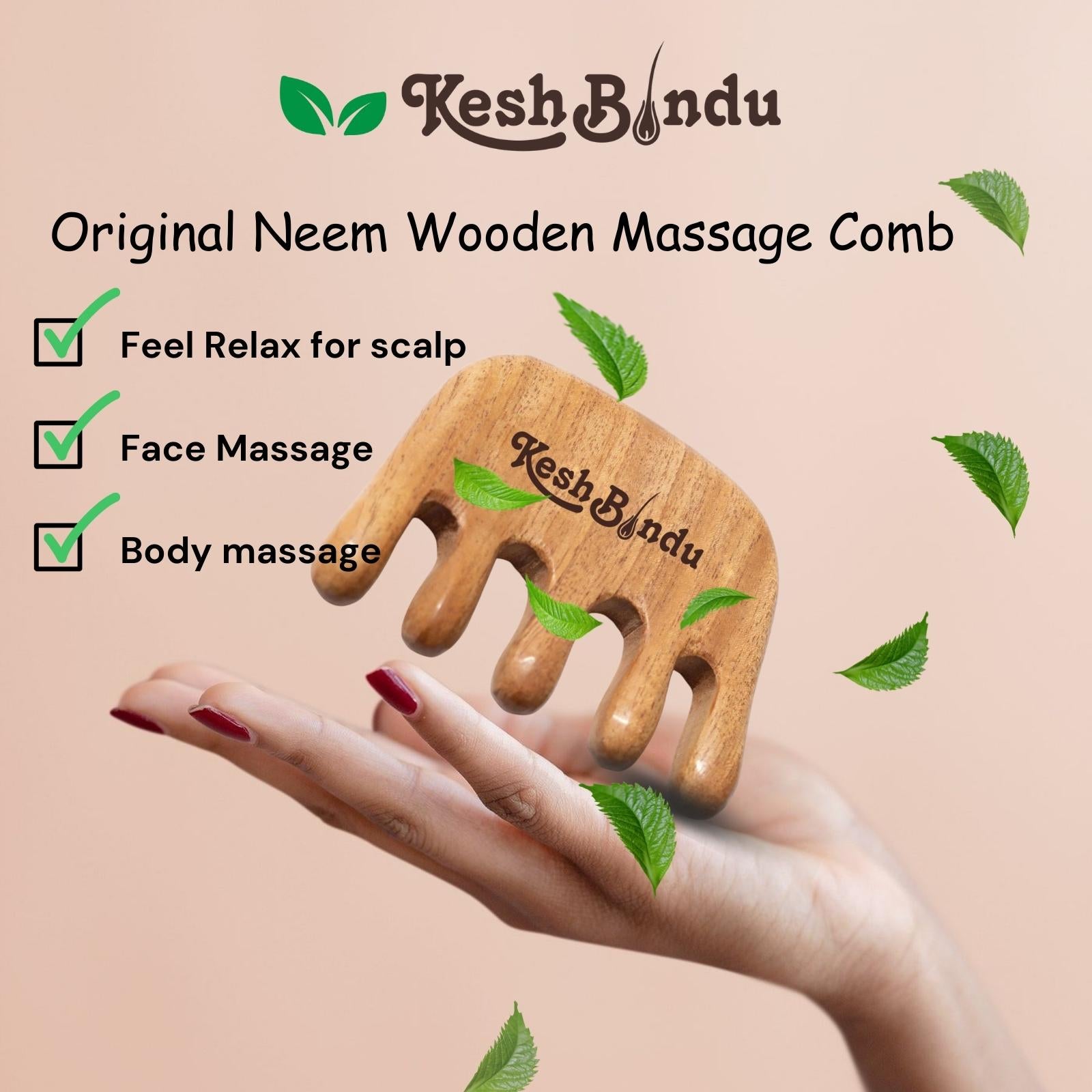 KeshBindu Natural Wood Wide Tooth Scalp Massager Comb for Hair Relaxation and Therapy (Massage Comb)