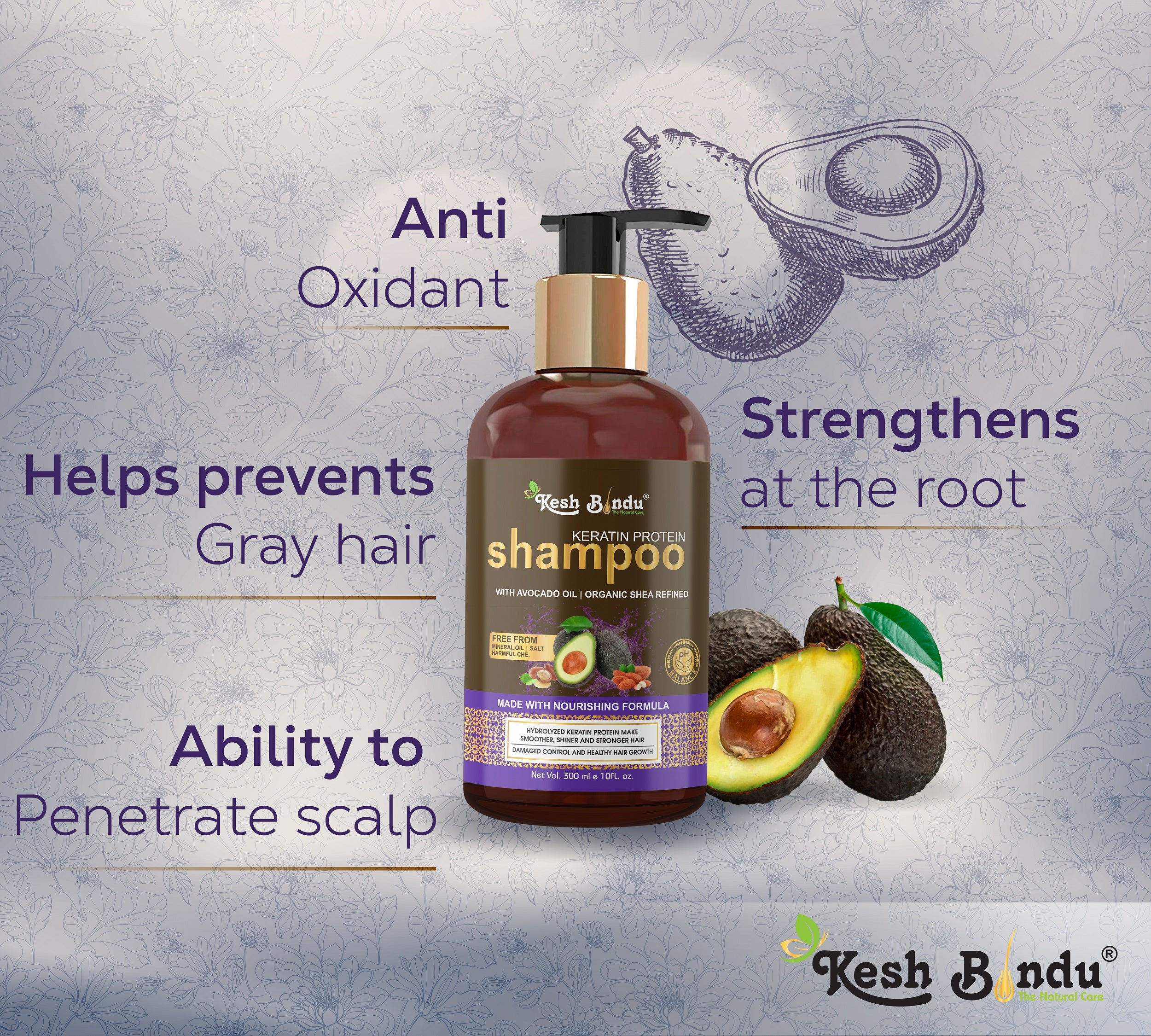 KeshBindu Keratin Protein With Avocado Hair Scalp Treatment Shampoo, 300ml