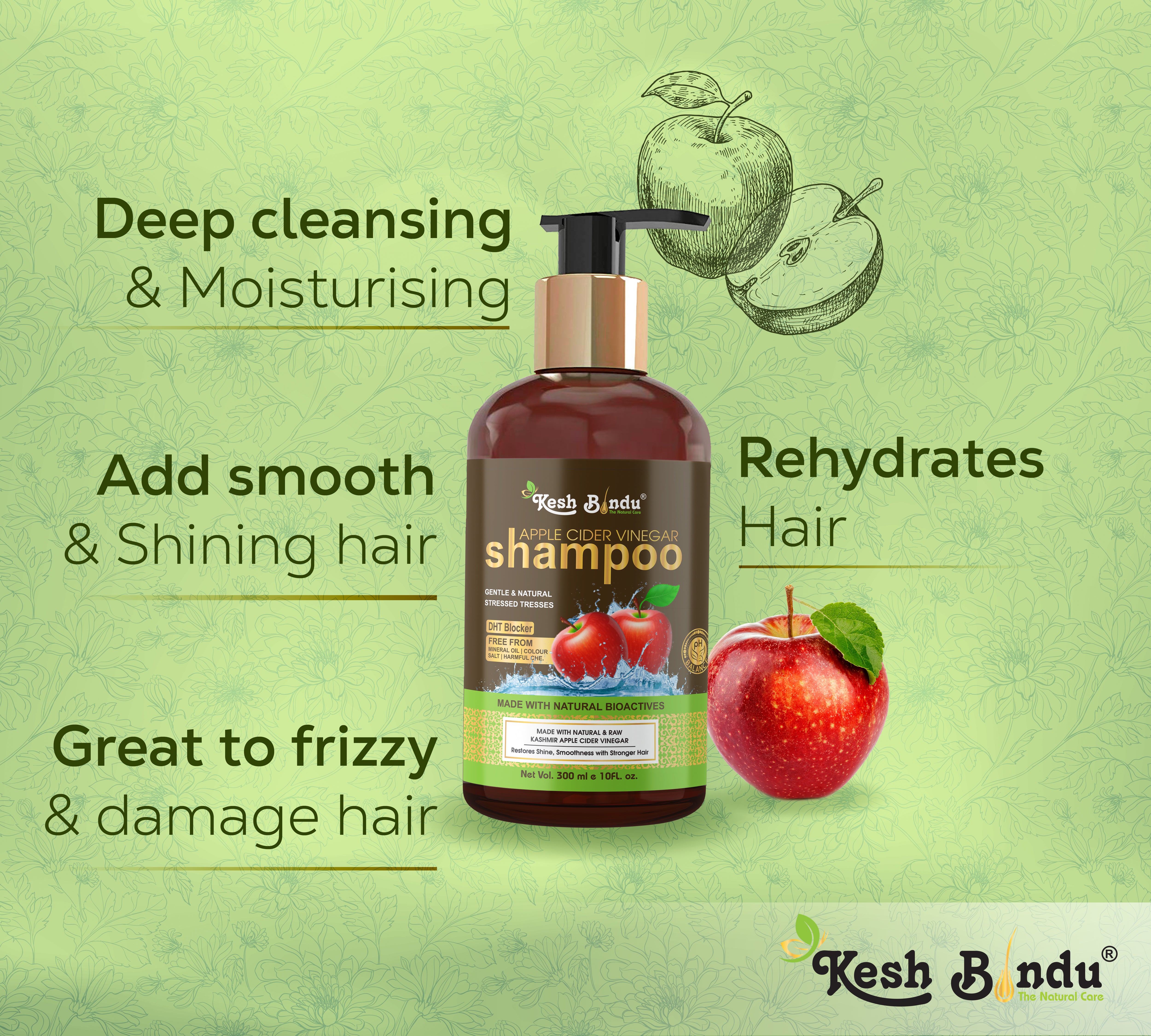 KeshBindu Natural Apple Cider Vinegar Shampoo, 300ml