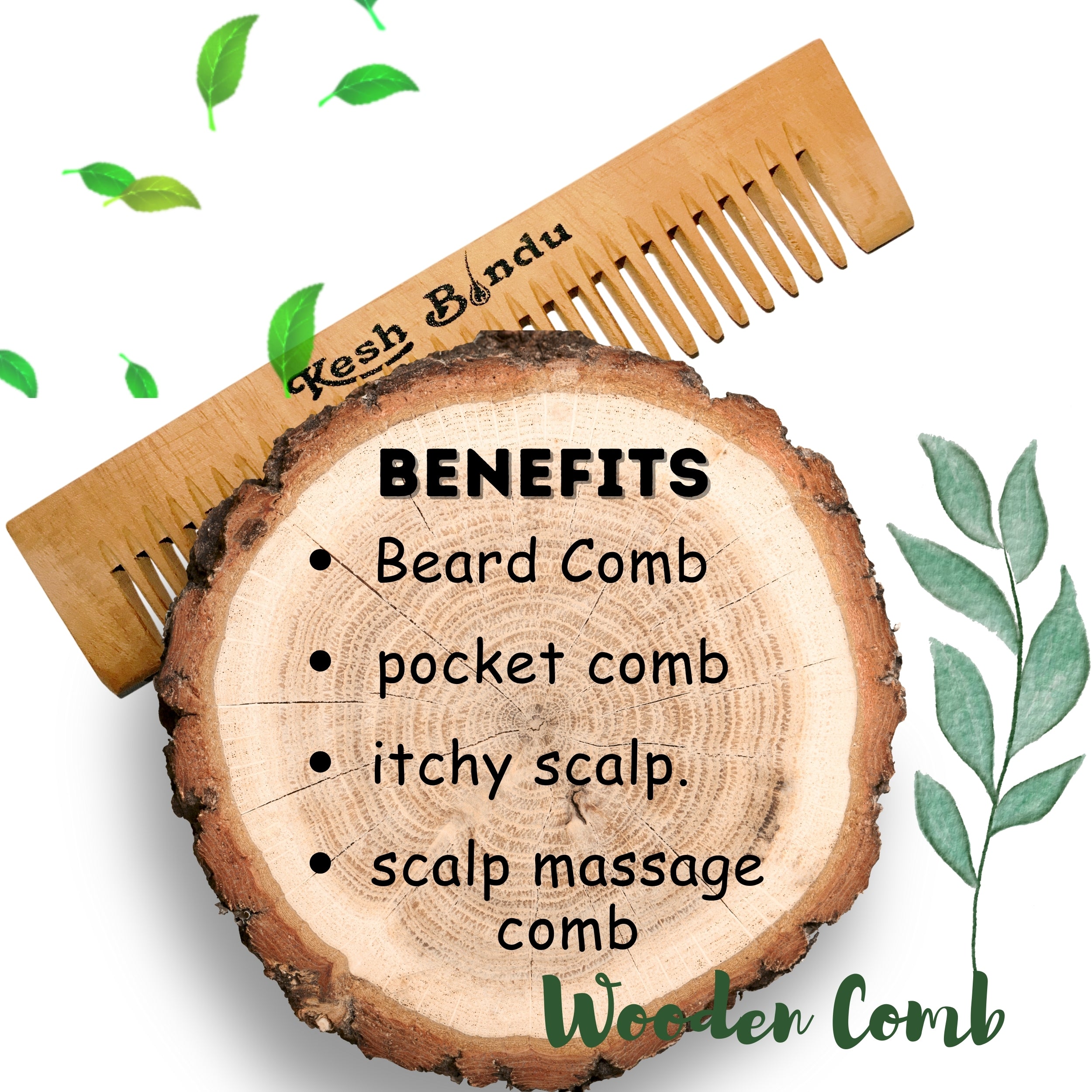 KeshBindu Neem Wooden Pocket Comb, for Beard, Traveling uses & Baby Comb For Men & Kids Hair (Pocket Comb)