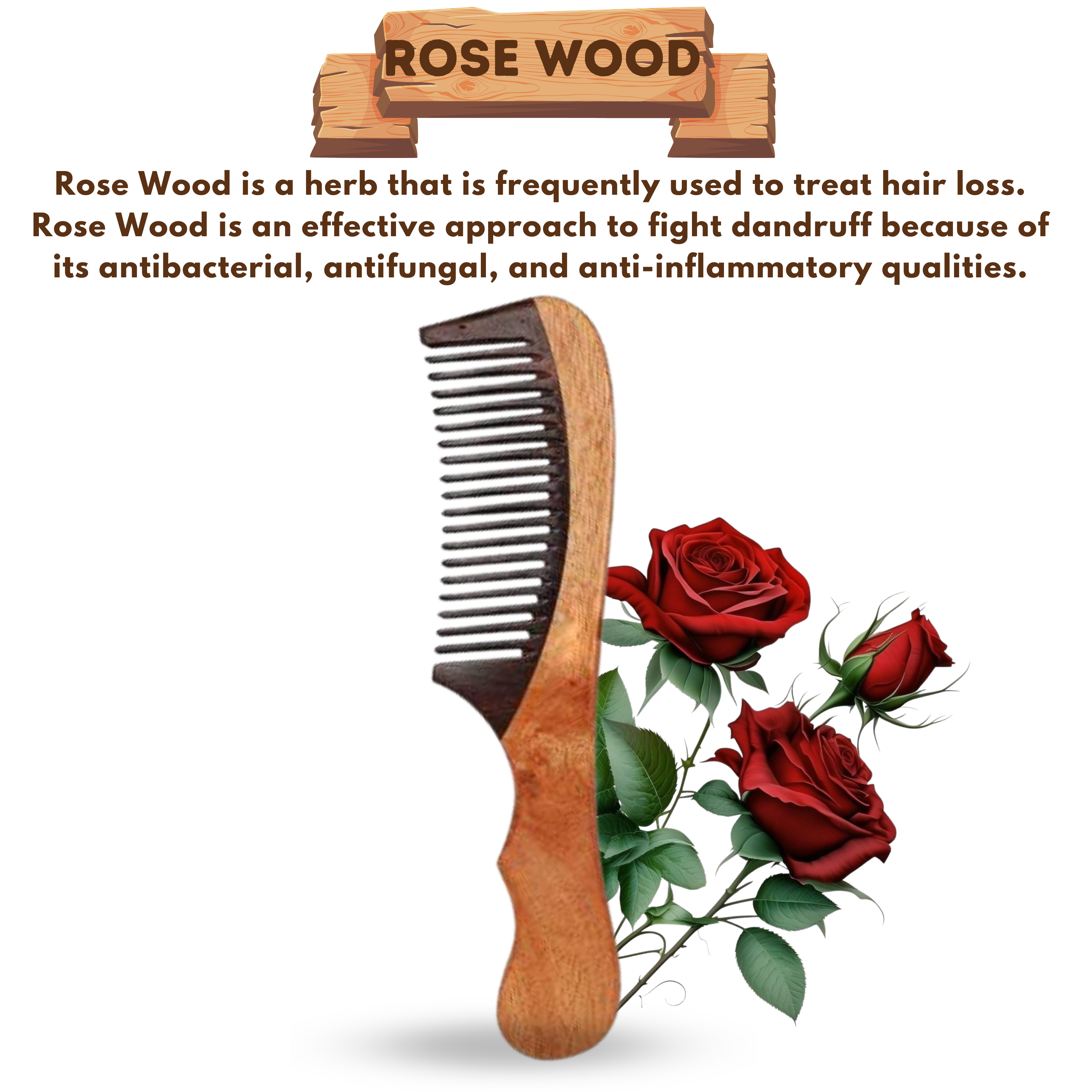 KeshBindu Kacchi Rose sheesham Wooden Comb For Men & Women Detangling, Suited For All Hair Types Kangi (Rosewood Handle Comb)