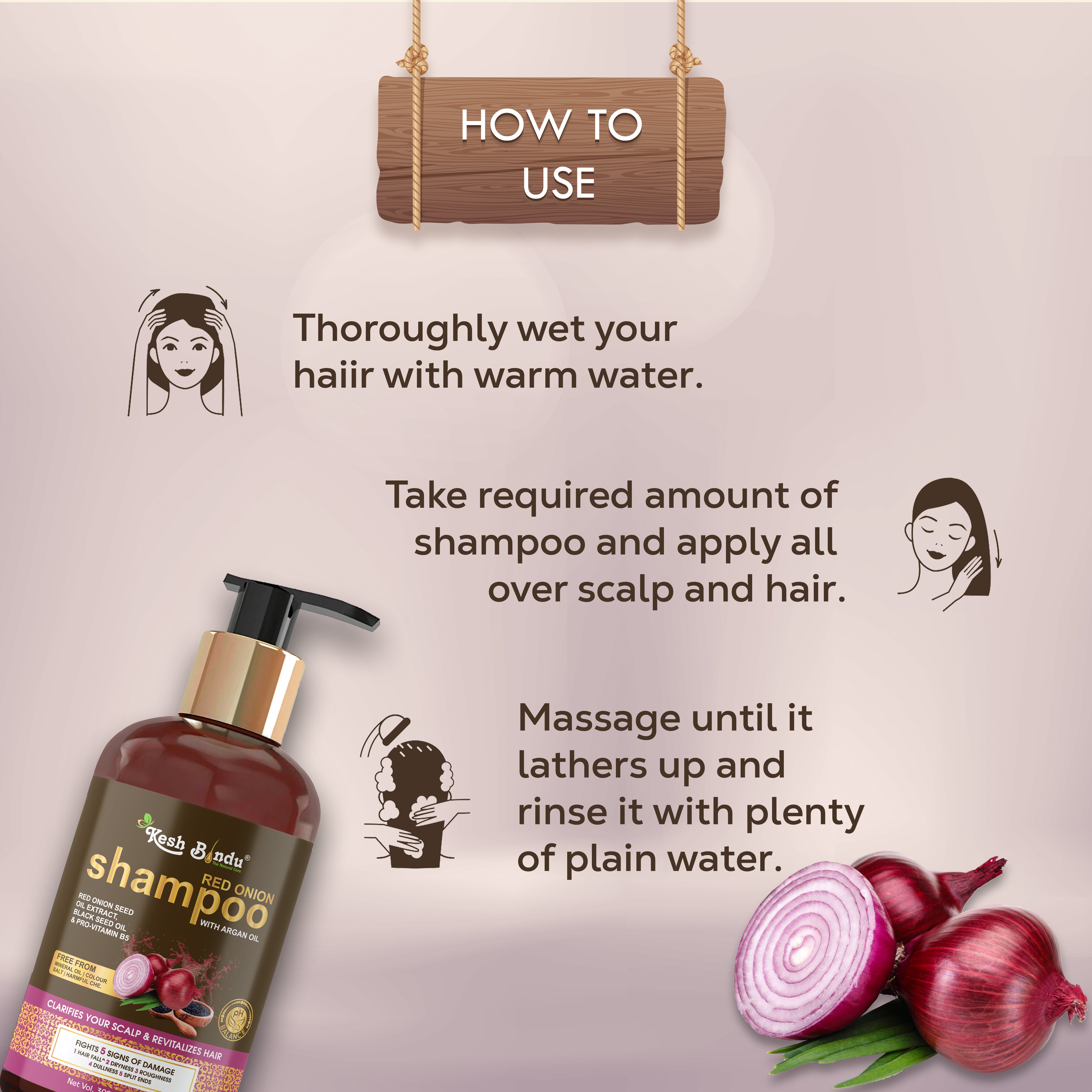 KeshBindu Red Onion Black Seed Oil Shampoo, 300ml