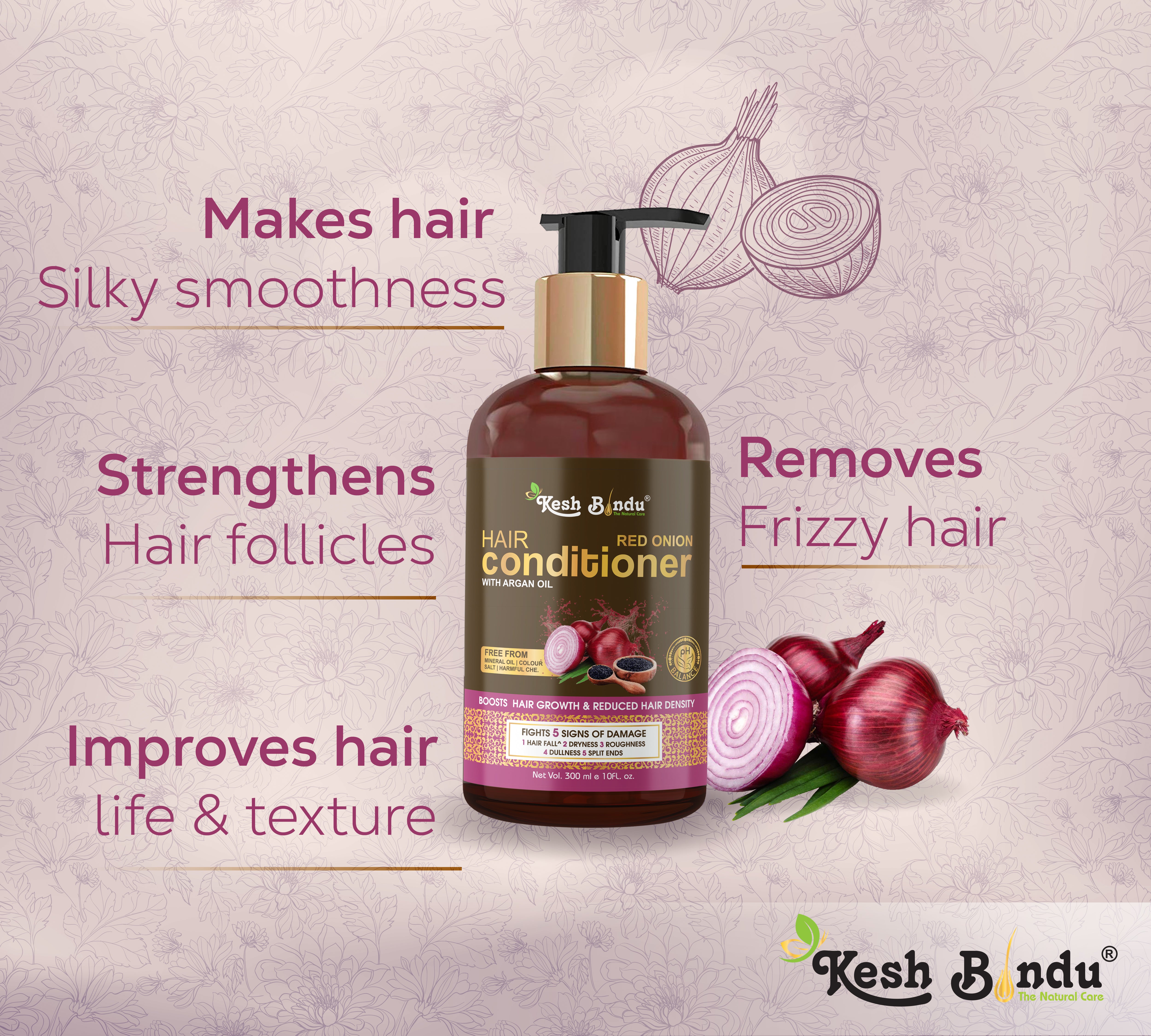 KeshBindu Red Onion Black Seed Oil Conditioner, 300ml