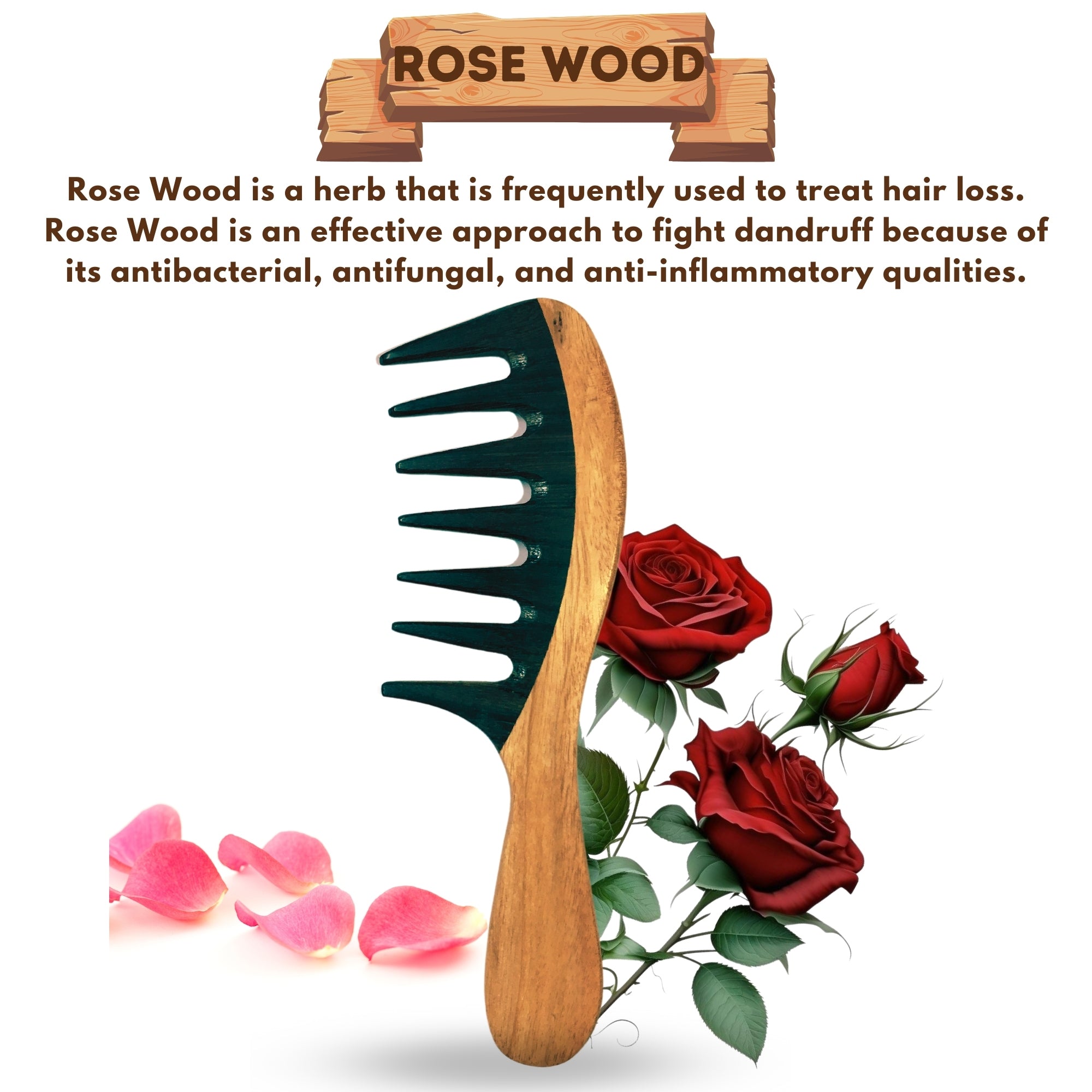 KeshBindu Rose sheesham Broad Wooden Comb For Men & Women, Suited For All Hair Types Kangi (Wide Rosewood Comb)