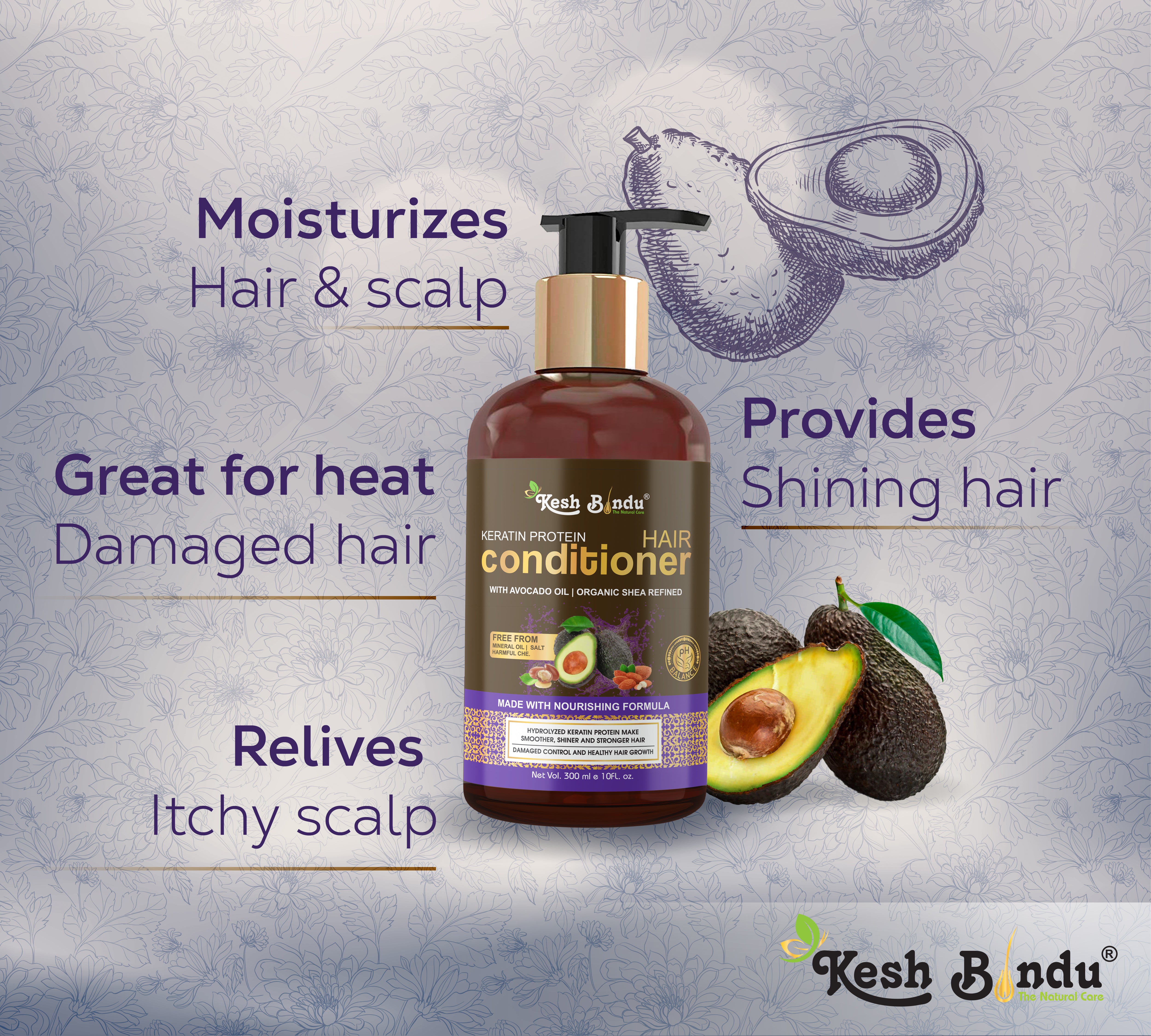 KeshBindu Keratin Protein With Avocado Hair Scalp Treatment Conditioner, 300ml