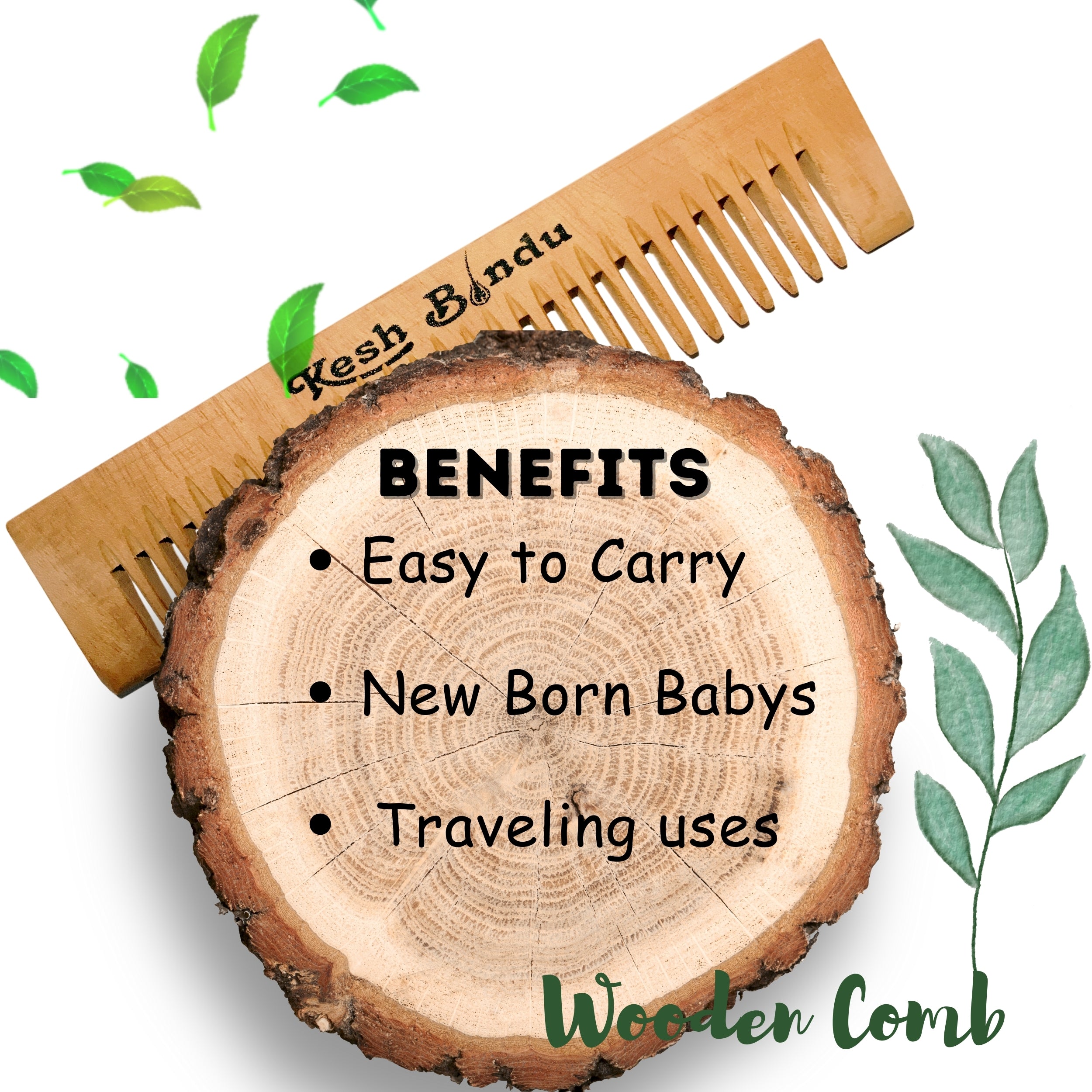 KeshBindu Neem Wooden Pocket Comb, for Beard, Traveling uses & Baby Comb For Men & Kids Hair (Pocket Comb)