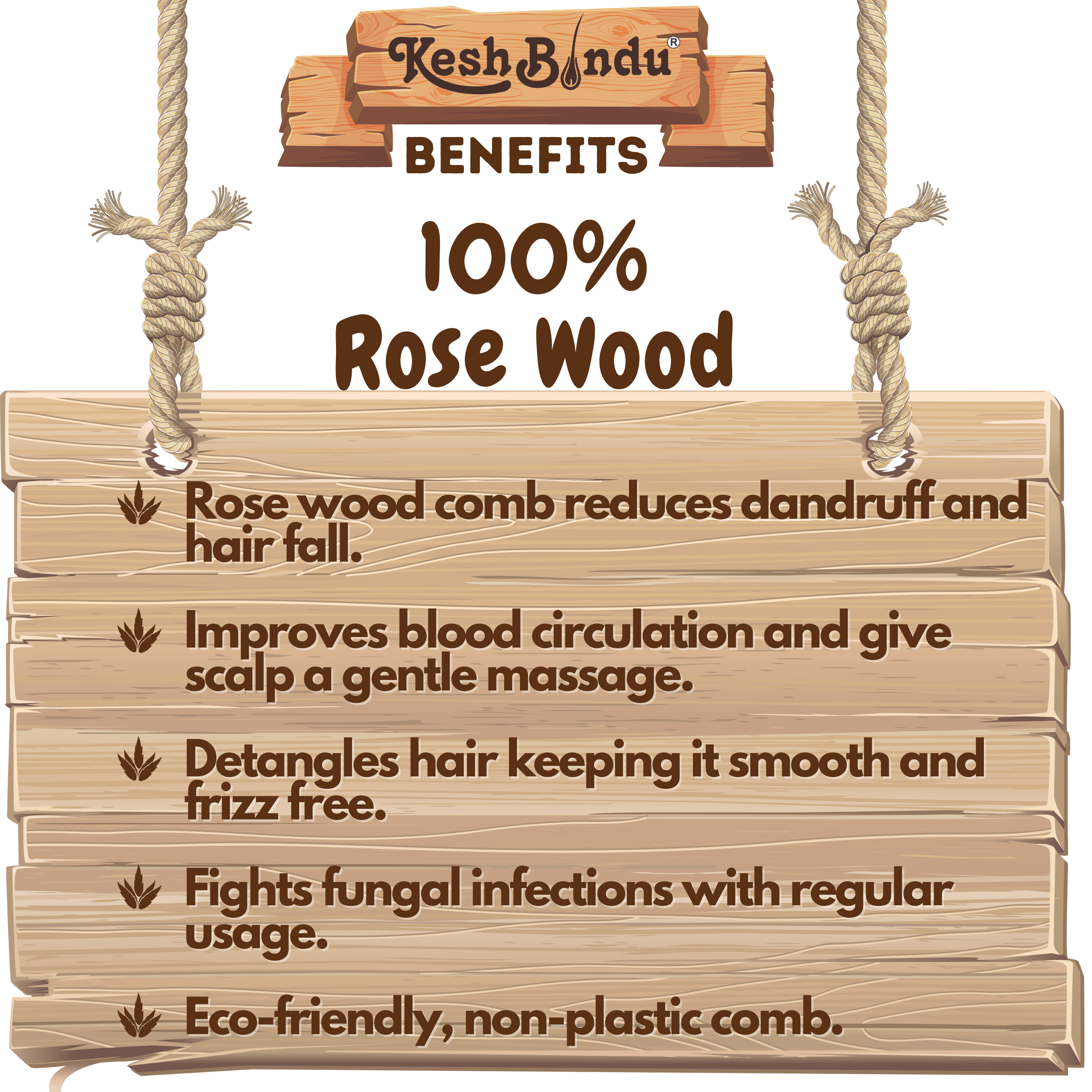 KeshBindu Rose sheesham Broad Wooden Comb For Men & Women, Suited For All Hair Types Kangi (Wide Rosewood Comb)