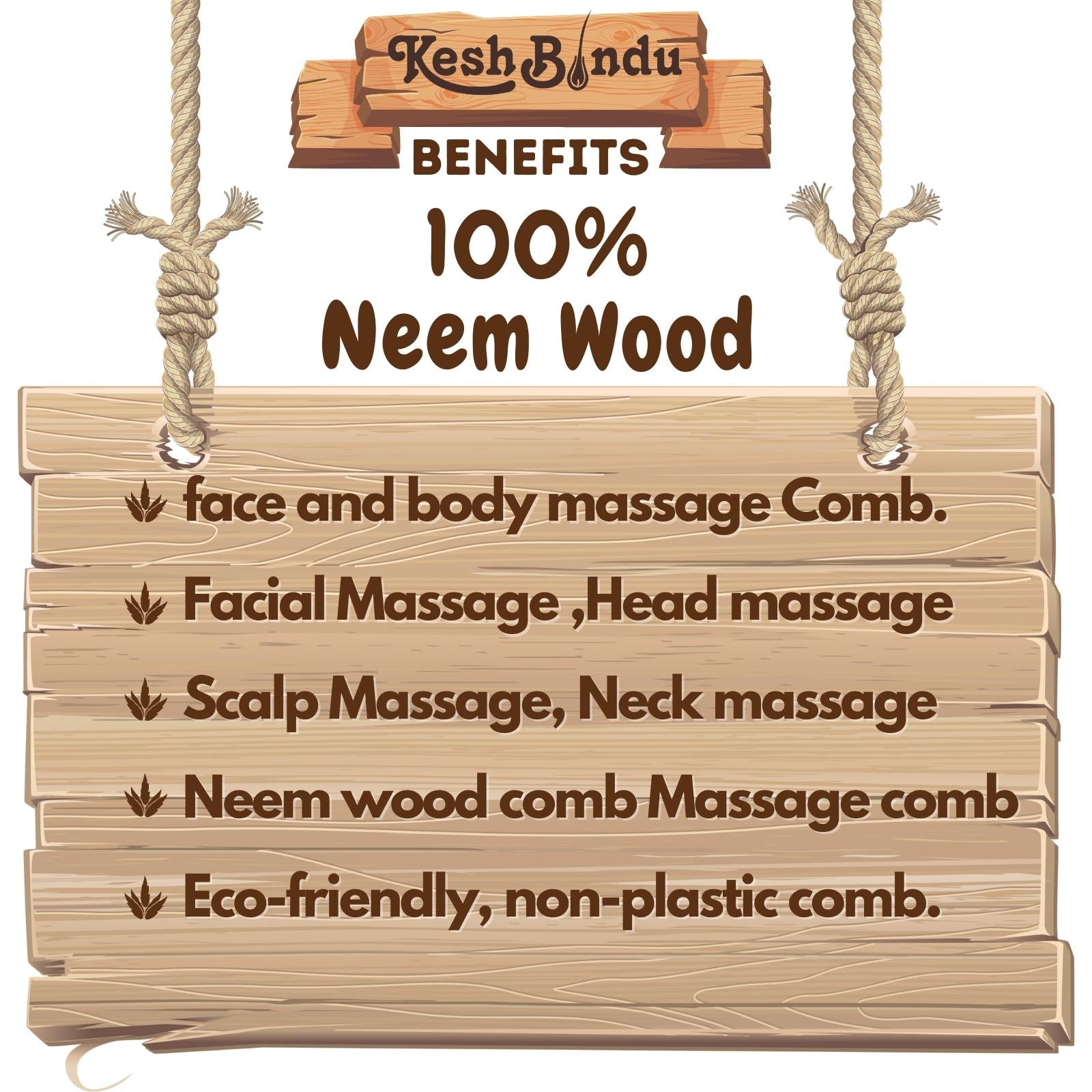 KeshBindu Natural Wood Wide Tooth Scalp Massager Comb for Hair Relaxation and Therapy (Massage Comb)