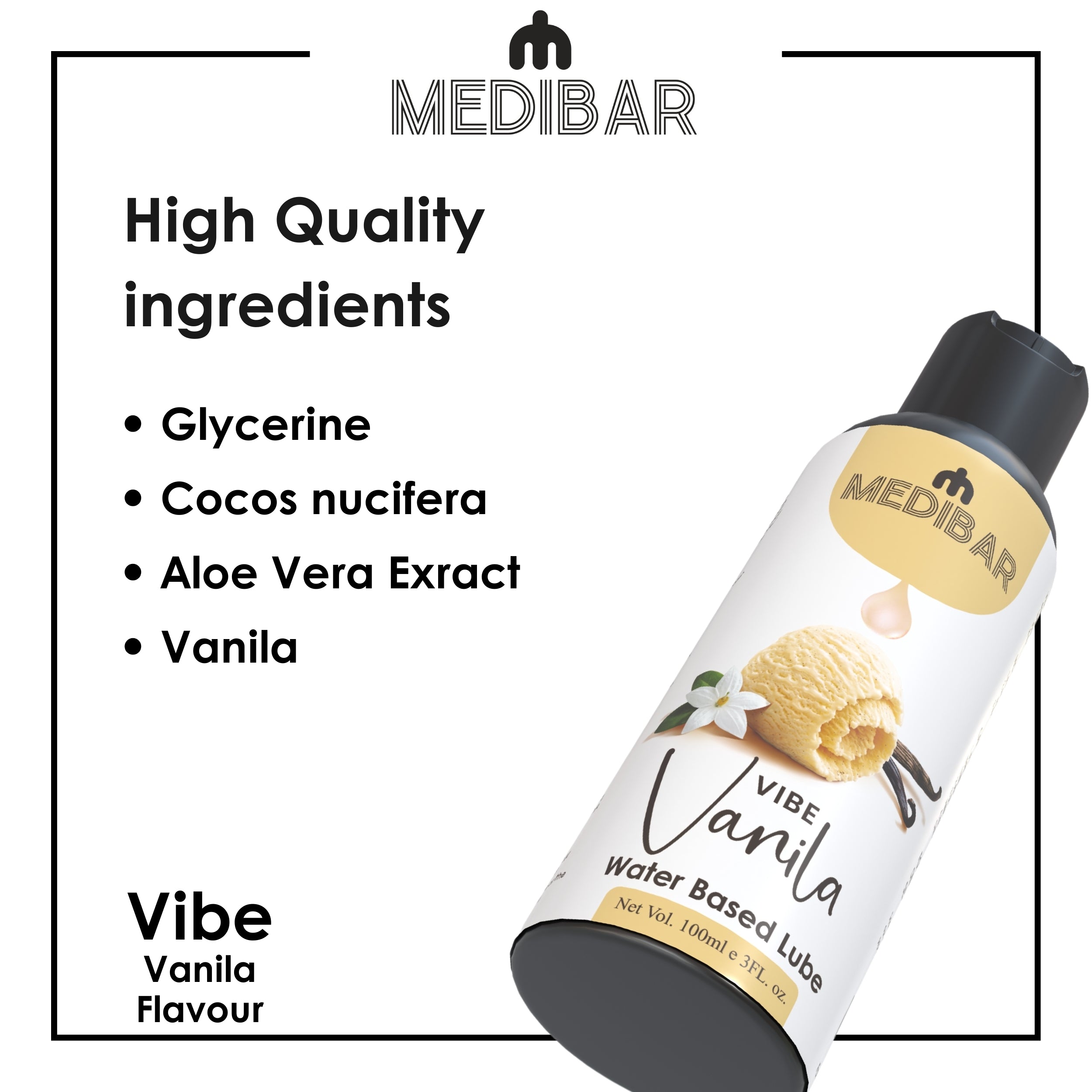 Medibar Vibe Vanila Flavor 100ml - Personal Lubricant and Massage Gel For men & Women