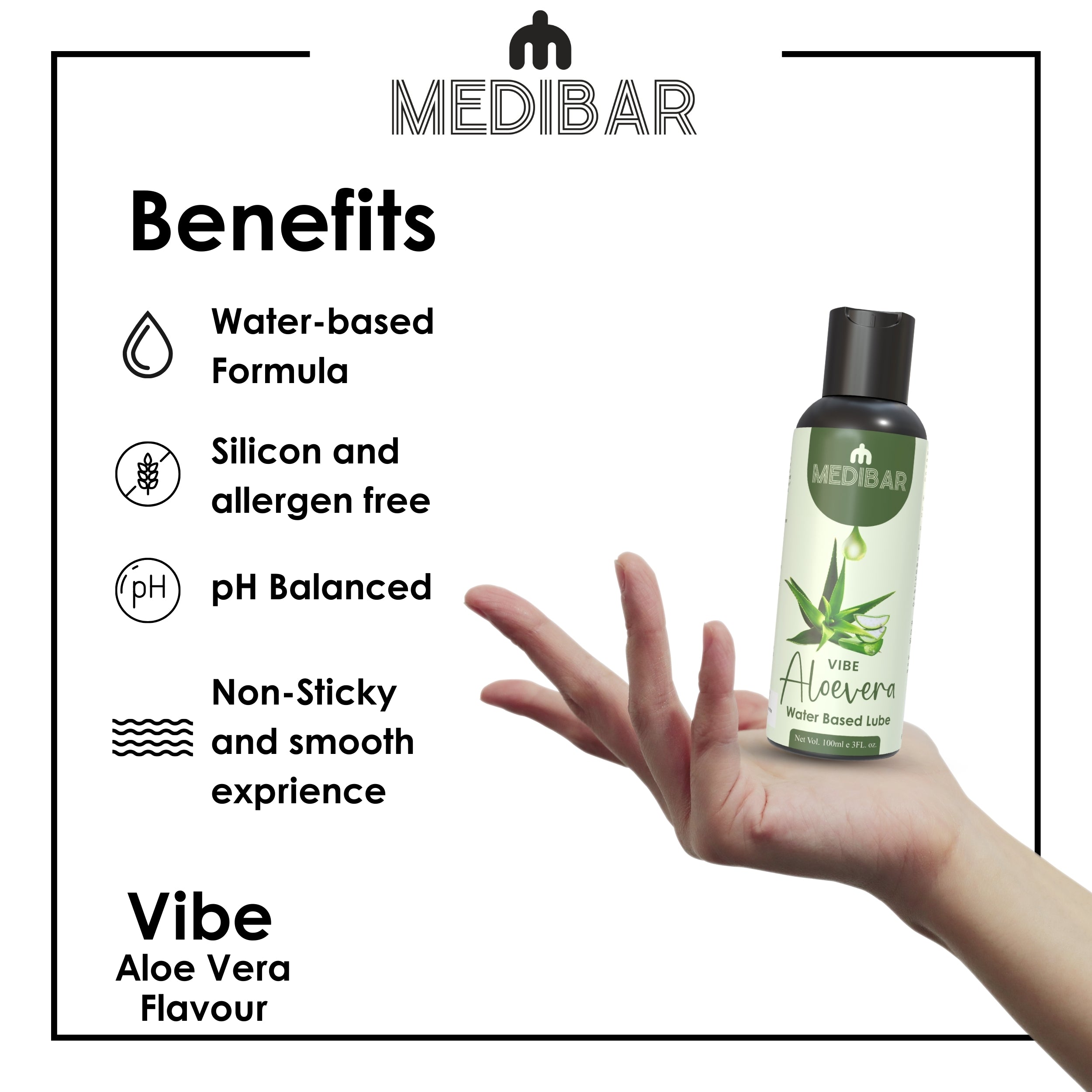 Medibar Vibe Aloe Vera Flavor 100ml - Personal Lubricant and Massage Gel For men & Women