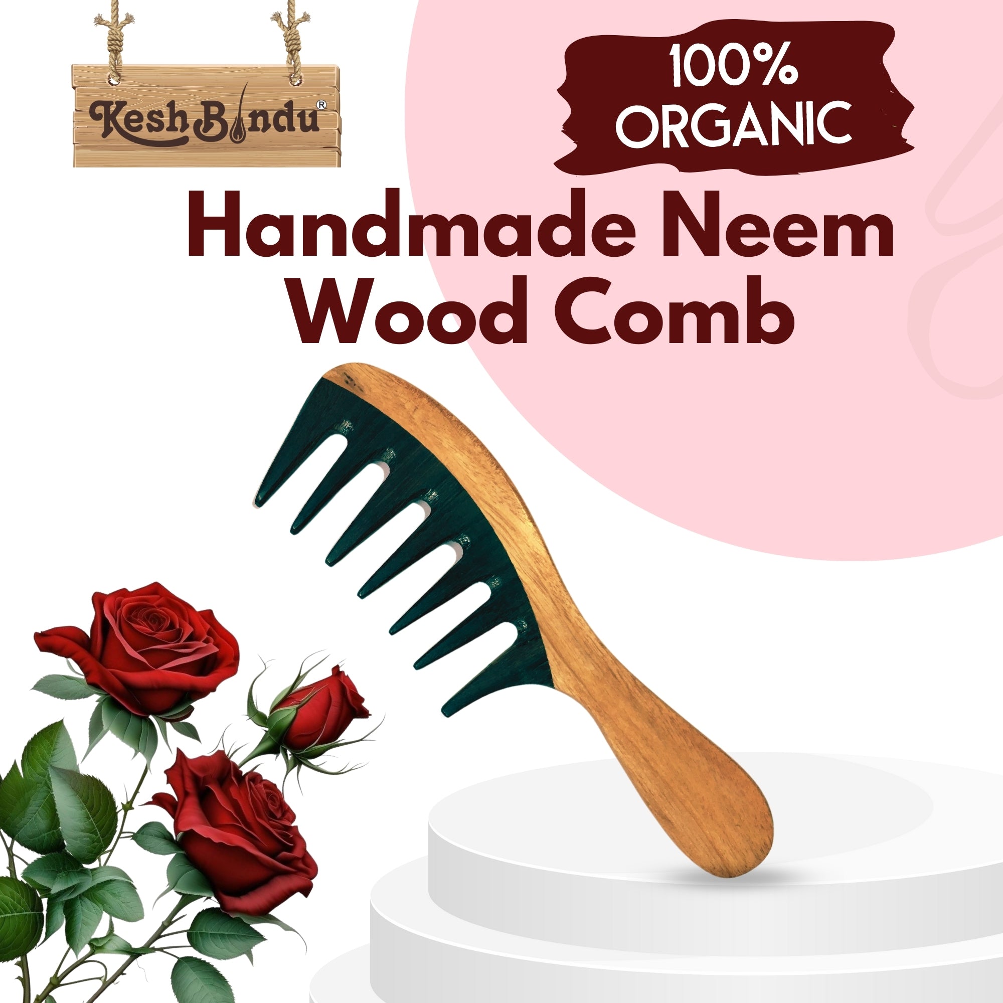 KeshBindu Rose sheesham Broad Wooden Comb For Men & Women, Suited For All Hair Types Kangi (Wide Rosewood Comb)