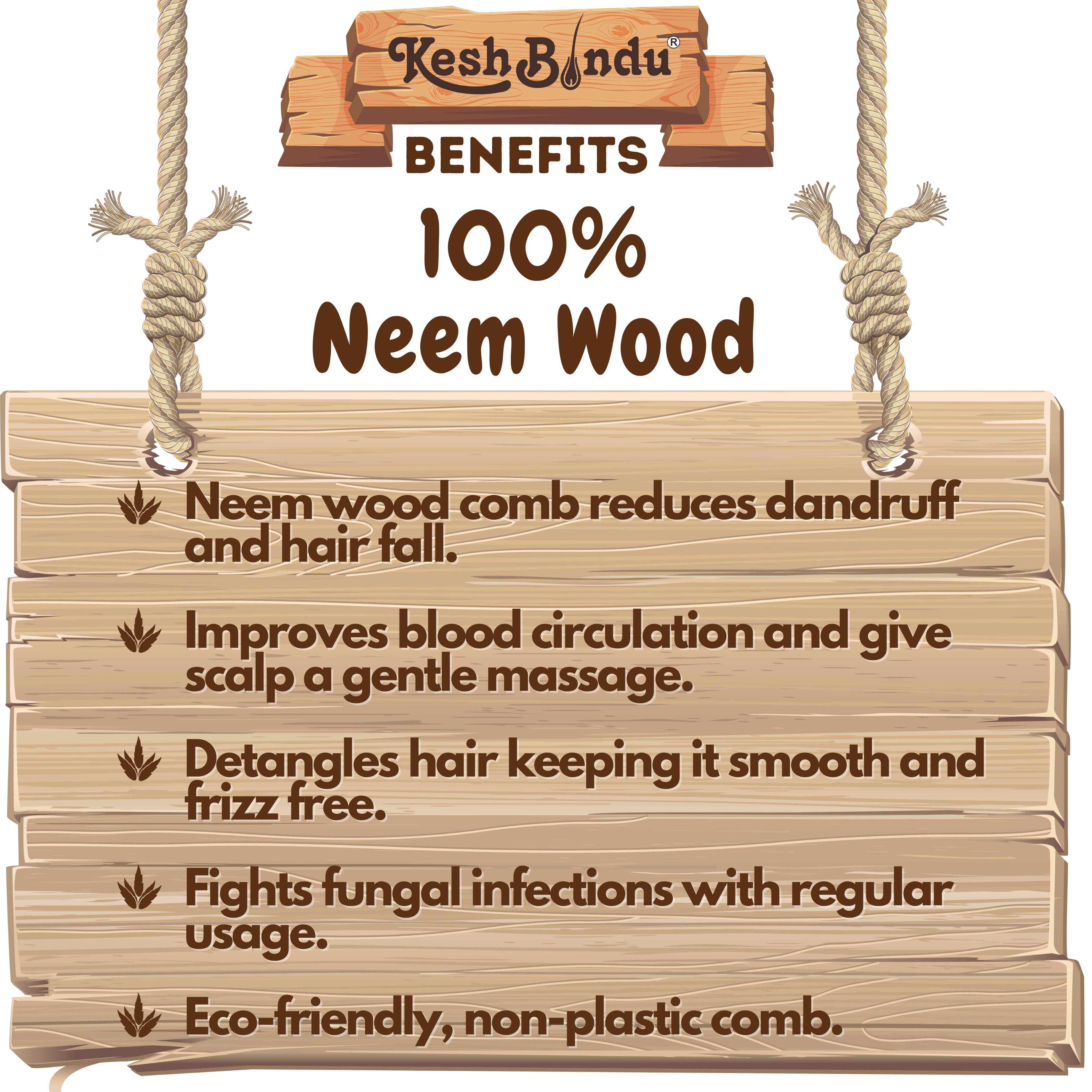 KeshBindu Neem Wooden Comb For Men & Women Detangling, Suited For All Hair Diffrent Type of Kangi Combo Pack 4pis (Handle + Wide Tooth + Tel + Dual Tooth)
