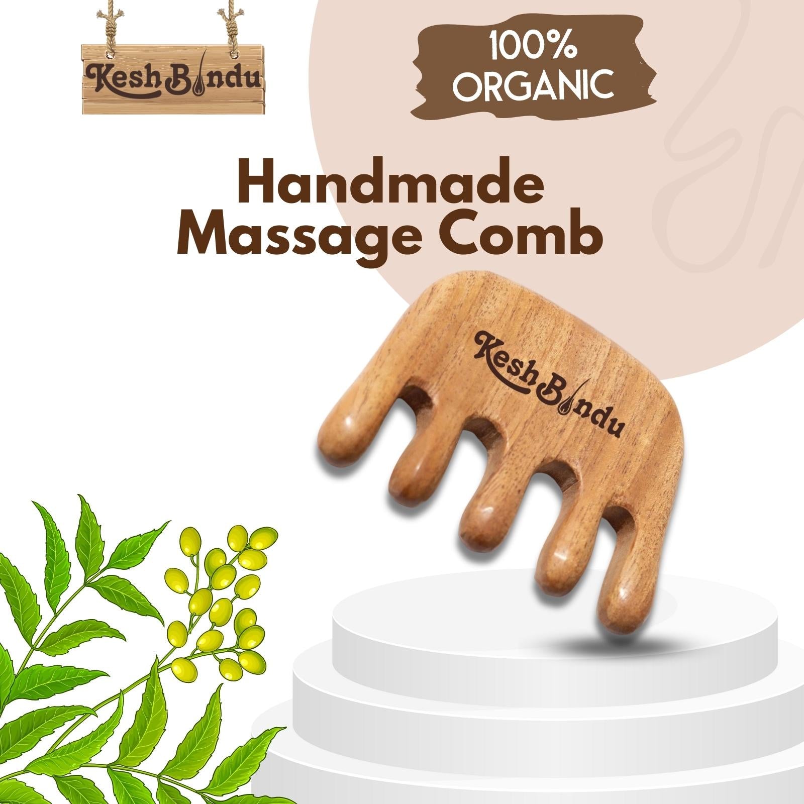 KeshBindu Natural Wood Wide Tooth Scalp Massager Comb for Hair Relaxation and Therapy (Massage Comb)