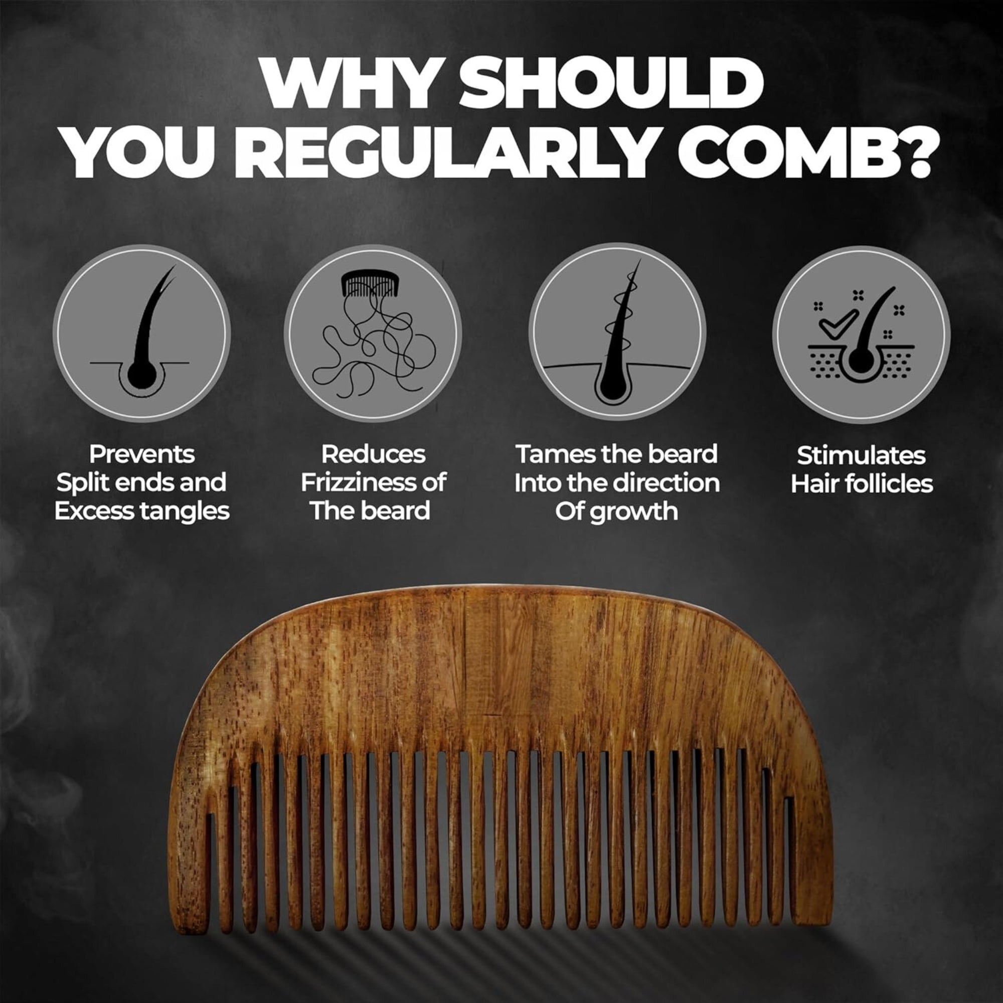 KeshBindu Wooden Comb for Beard & Hair Styling | Compact, Lightweight & Elegant