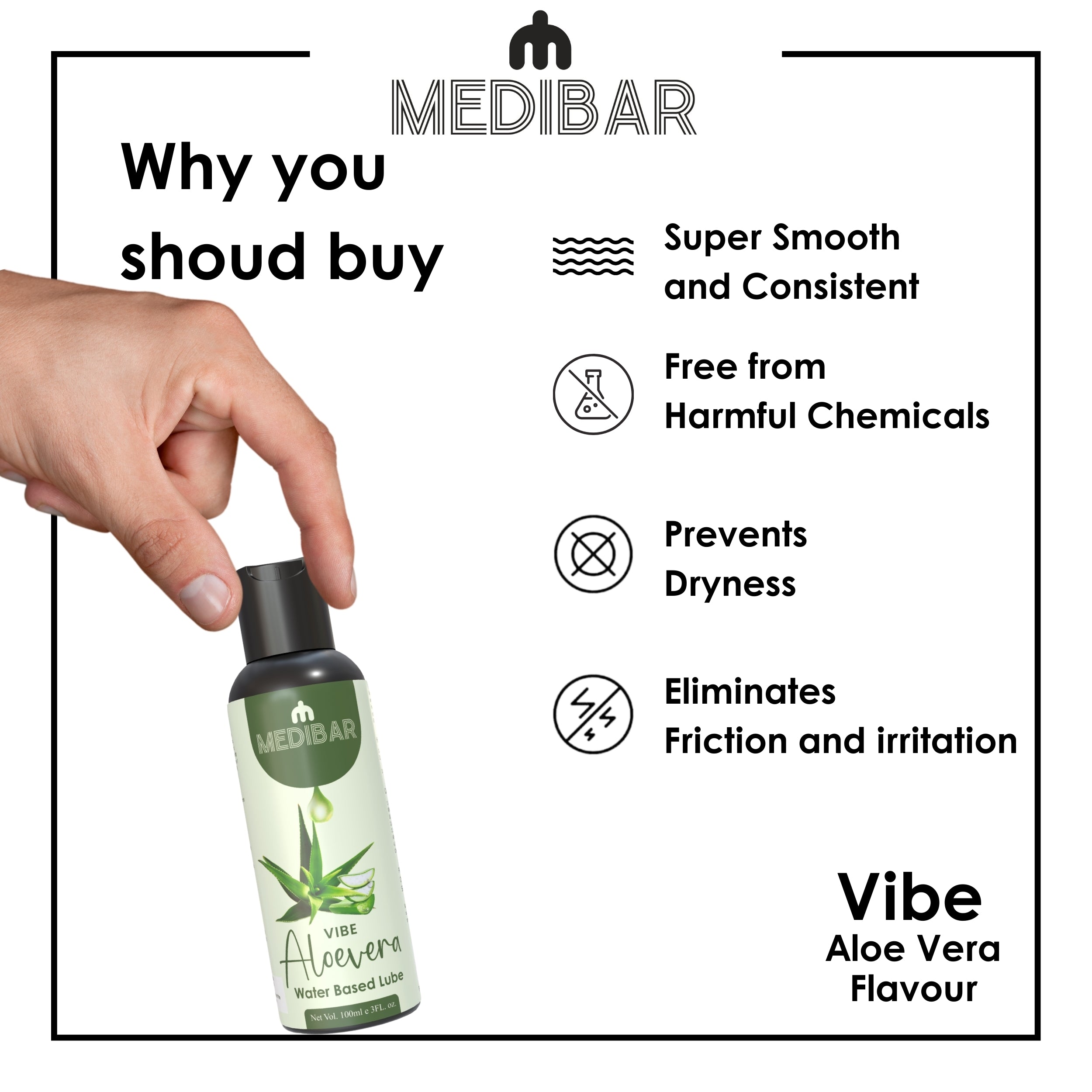 Medibar Vibe Aloe Vera Flavor 100ml - Personal Lubricant and Massage Gel For men & Women