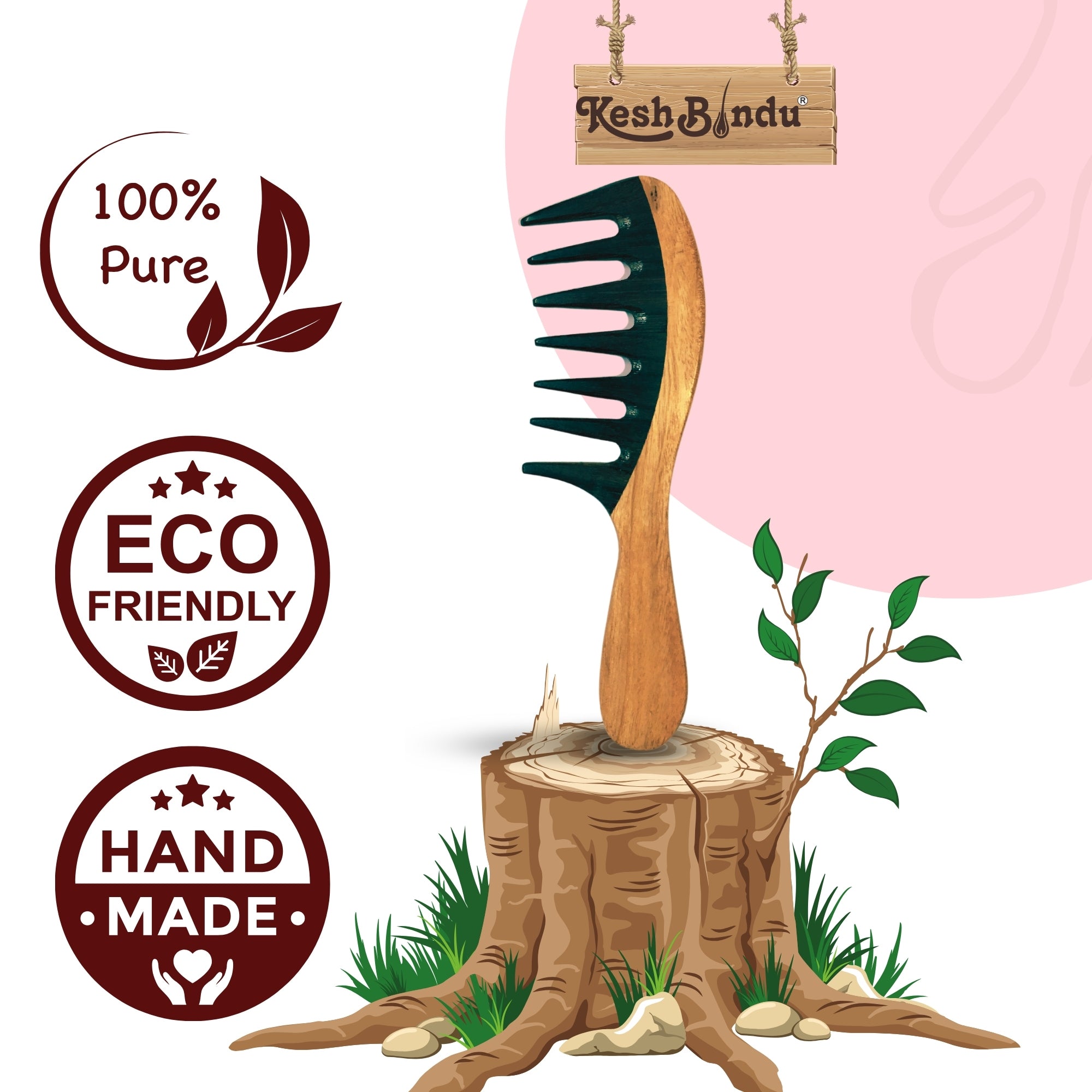 KeshBindu Rose sheesham Broad Wooden Comb For Men & Women, Suited For All Hair Types Kangi (Wide Rosewood Comb)
