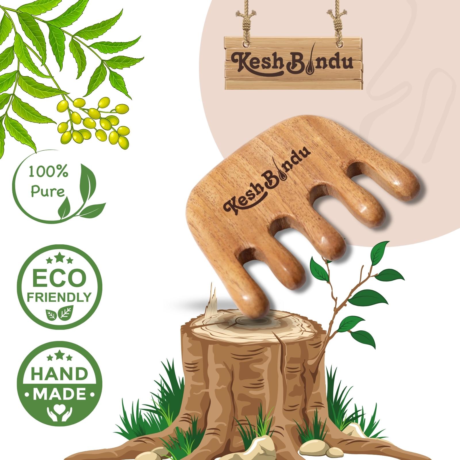 KeshBindu Natural Wood Wide Tooth Scalp Massager Comb for Hair Relaxation and Therapy (Massage Comb)