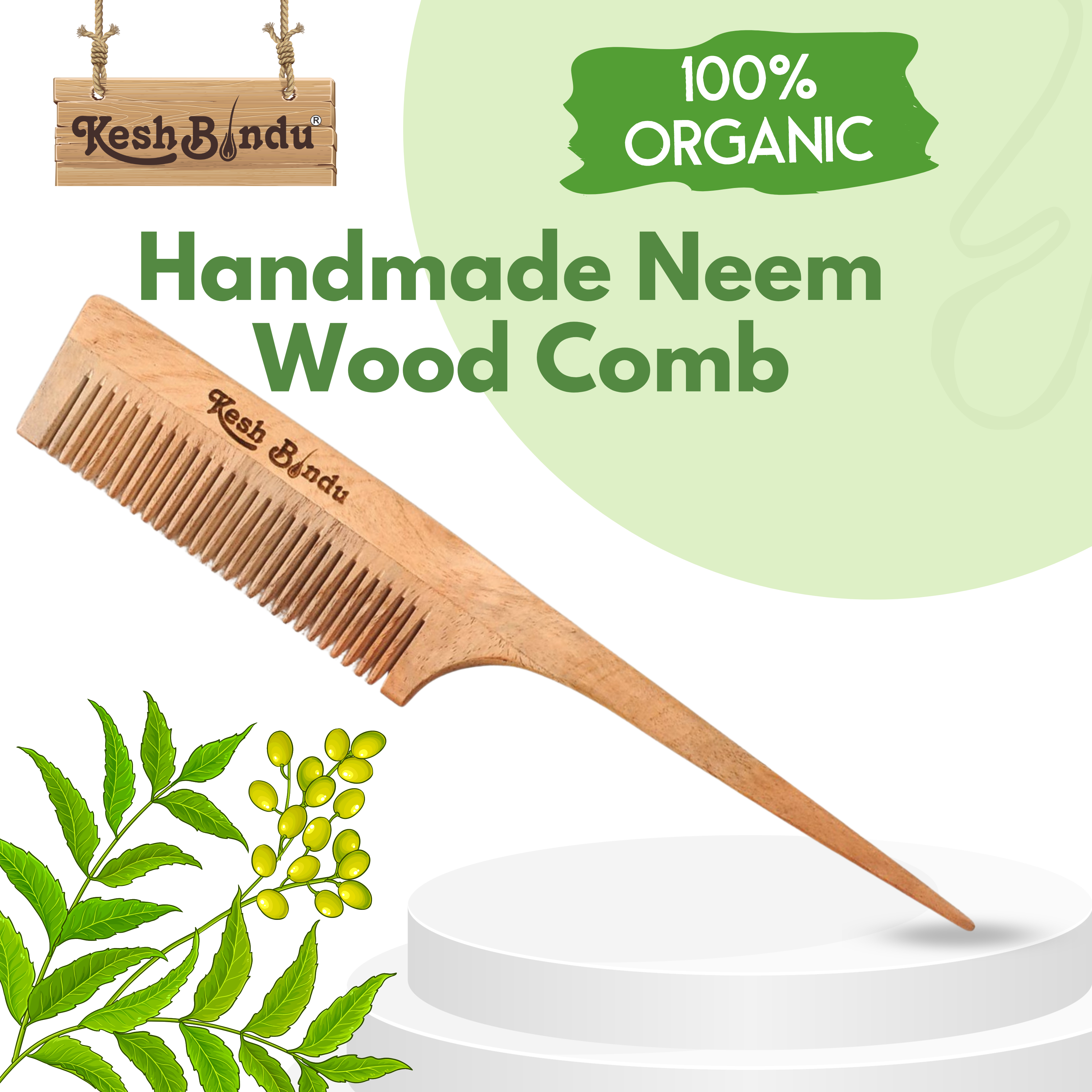 KeshBindu Neem Wooden Comb For Men & Women Styling Hair, Suited For All Hair Types Kangi (Tel Comb)