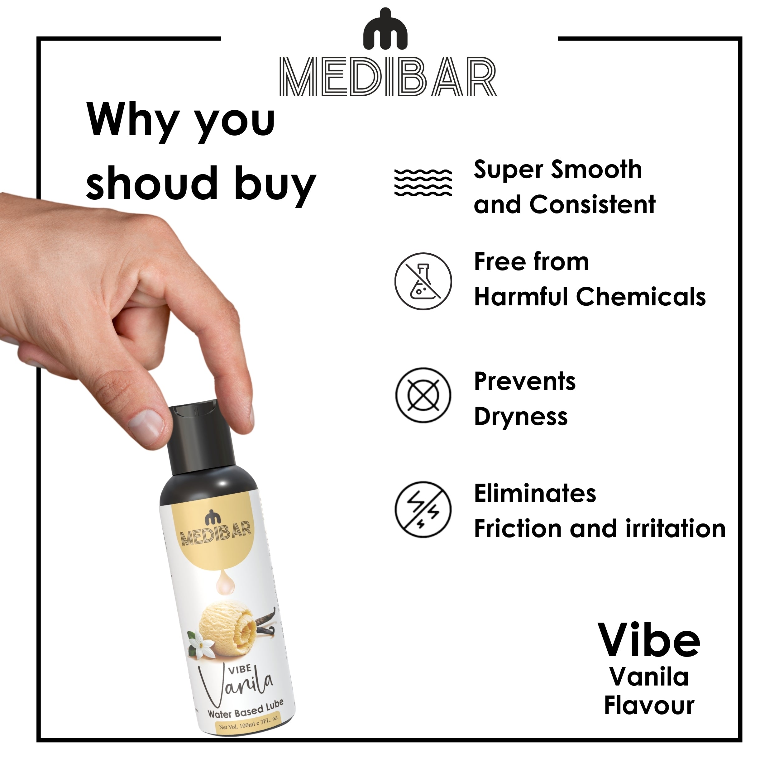Medibar Vibe Vanila Flavor 100ml - Personal Lubricant and Massage Gel For men & Women