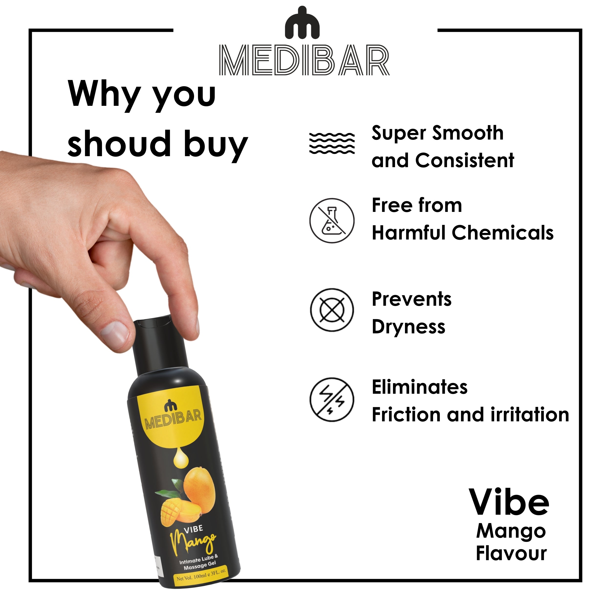 Medibar Vibe Mango Flavor 100ml - Personal Lubricant and Massage Gel For men & Women