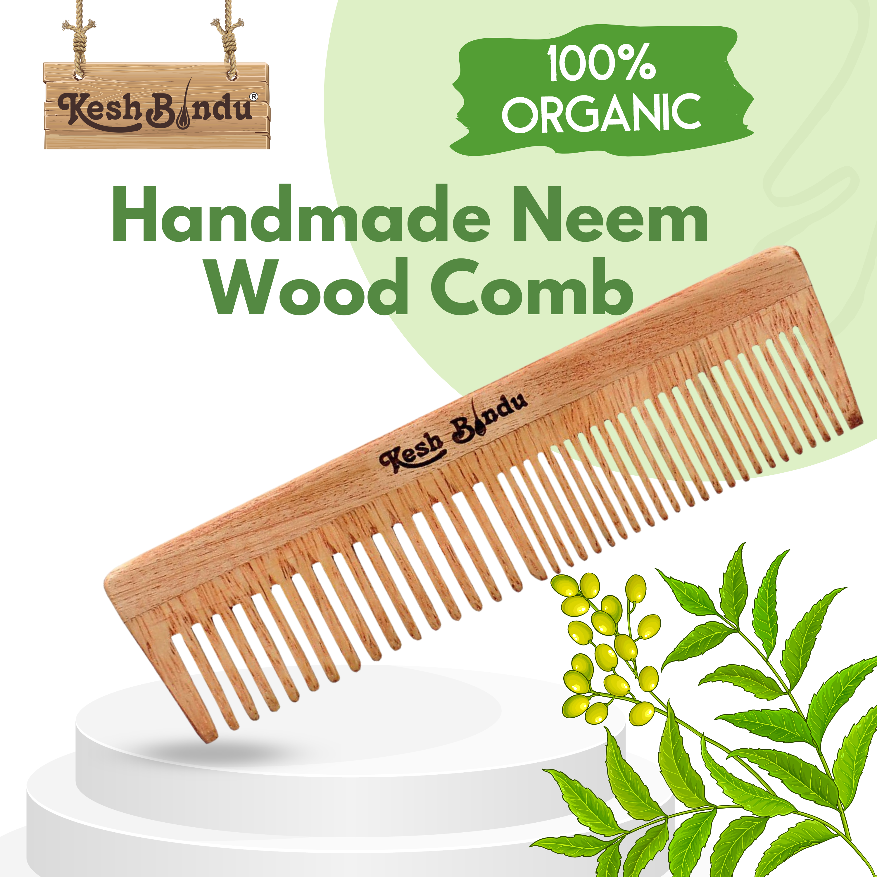 KeshBindu Neem Wooden Comb For Men & Women Detangling, Suited For All Hair Diffrent Type of Kangi Combo Pack 4pis (Handle + Wide Tooth + Tel + Dual Tooth)