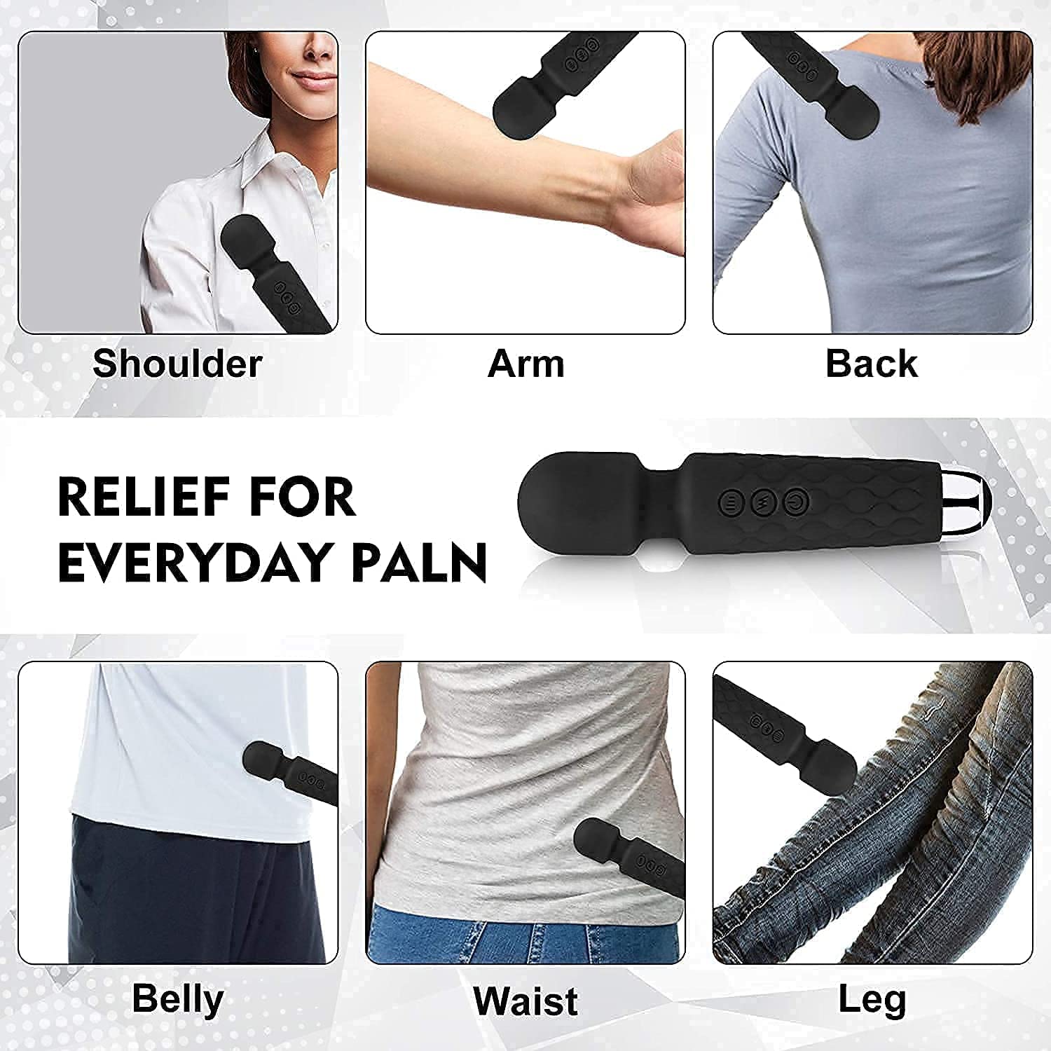 Medibar Waterproof Rechargeable Personal Pain Relief Body Massager for Women and Men (Black)